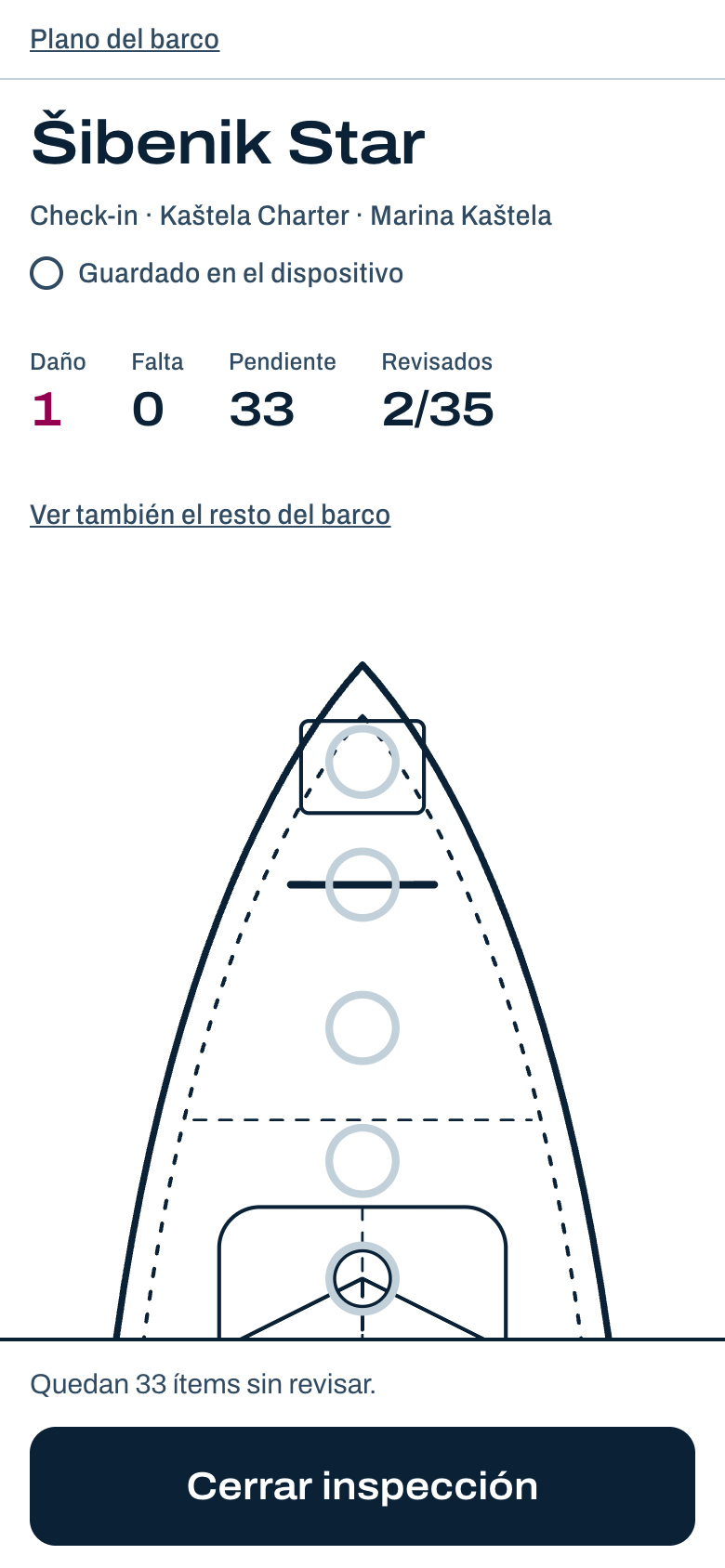 Resumen de la inspección con los daños primero.